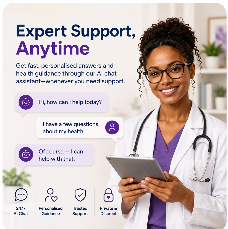 Expert Support, Anytime — personalised AI support and private guidance for women's health
